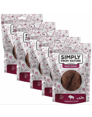 SIMPLY FROM NATURE Meat Strips 5×80 g recompense caini, vanat si canepa