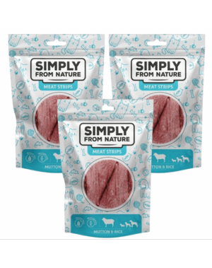 SIMPLY FROM NATURE Meat Strips Recompense caini, din carne de oaie si orez 3×80 g