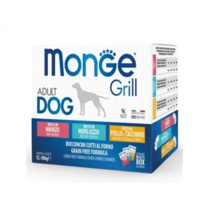 Set 12 buc x 100 gr Hrana umeda pentru caini Multipack Monge Grill Chunkies cu vita, cod pui