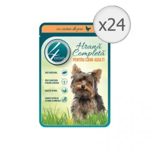 Set 24 buc x 100 gr Hrana umeda pentru caini 4Dog Mini Adult cu pui