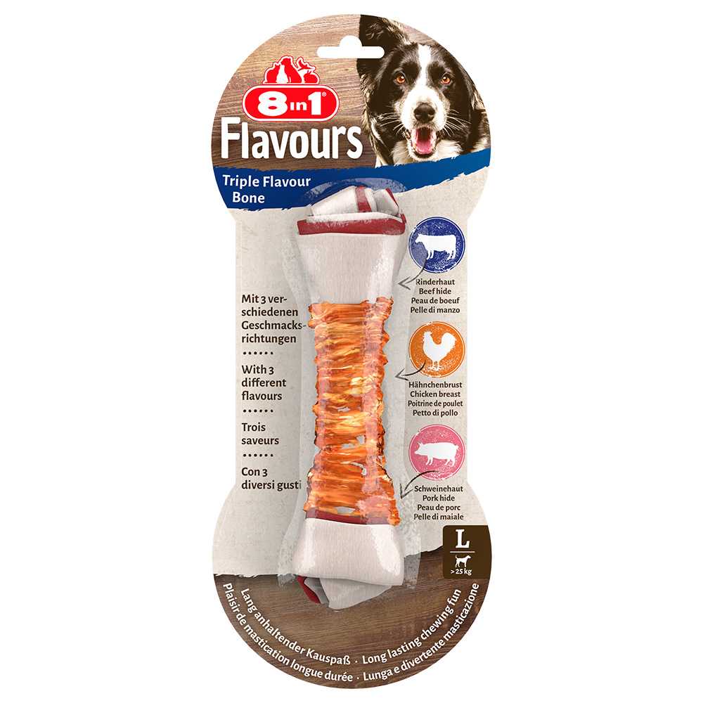 3x85g Triple Flavour 8in1 Os de ros L pentru câini