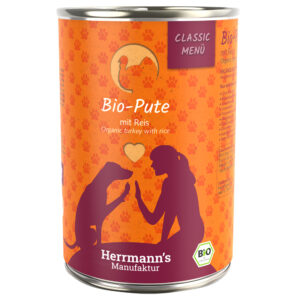 6x400g Curcan bio cu orez bio Menü Bio Clasic Herrmanns Hrană umedă câini
