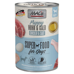 6x400g Pui și vițel Puppy Superfood MAC’s Hrană umedă pentru câini
