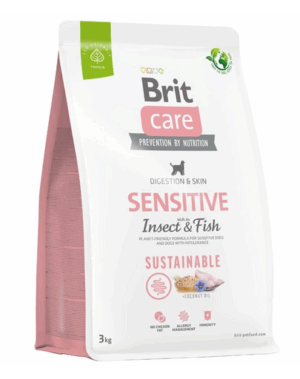 BRIT CARE Dog Sustainable Sensitive Insect&Fish hrana caini cu sensibilitati ale pielii, blanii 3 kg cu peste si insecte