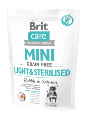Brit Care Mini Grain Free Light & Sterilised, iepure si somon, 400 g