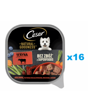 CESAR Natural Goodness Mancare caine, cu vita, fasole verde, morcovi si fructe de padure 16×100 g