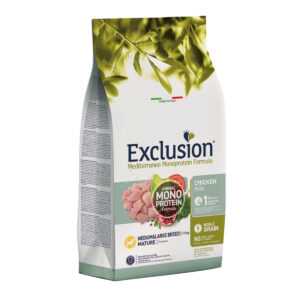 EXCLUSION Mediterraneo Monoprotein Formula Mature Medium&Large, M-XL, Pui, hrană uscată monoproteică câini senior, 12kg