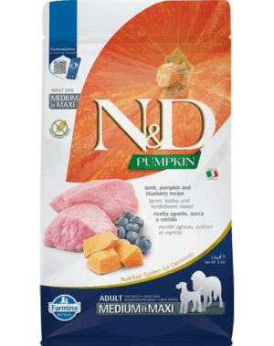 FARMINA N&D Hrana pentru caini adulti talie medie sau mare, cu dovleac, miel si afine 2,5 kg