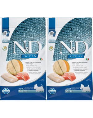 FARMINA N&D Ocean Dog Adult Mini salmon, cod & canatloupe melon 2 x 2,5 kg hrana caini adulti talie mica, somon, cod si pepene galben
