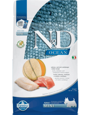 FARMINA N&D Ocean Hrana caini adulti de talie mica, cu somon, cod si pepene galben 800 g