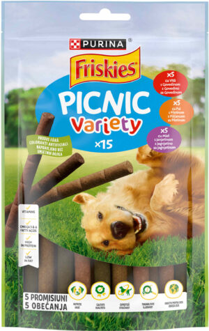 FRISKIES Recompense pentru câini PICNIC Variety cu Vită, Pui şi Miel 126g