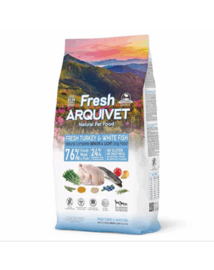 Hrana semiumeda ARQUIVET Fresh Senior Light pentru caine senior 10 kg curcan si peste alb