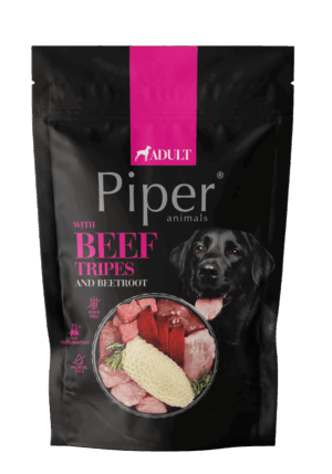 Hrana umeda pentru caini PIPER DOG, burta de vita si sfecla rosie, 500g