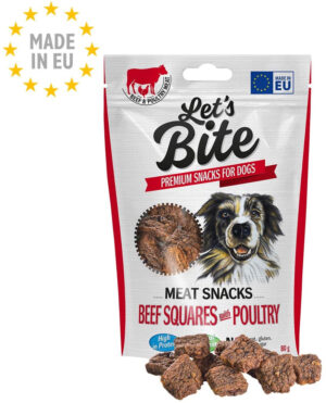 Let’s Bite Meat Snacks – recompense pentru câini, bucăţi cu Vită şi Pasăre 80g
