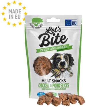 Let’s Bite Meat Snacks – recompense pentru câini, felii cu Pui şi Porc 80g