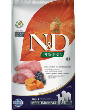 N&D Adult medium/maxi Hrana uscata caini talie medie si mare, cu miel, dovleac si afine 12 kg